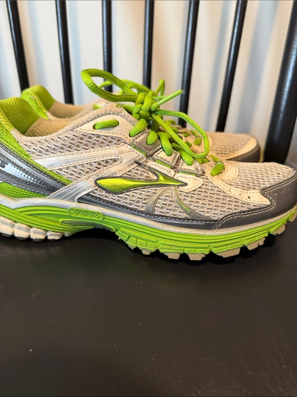 Brooks Women's GTS Adrenaline Neon Green, White, and Gray Running Sneakers - Picture 7 of 12